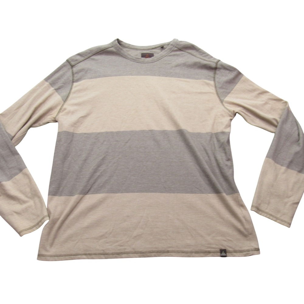 Prana Mens Long Sleeve Striped Crew Neck Casual Shirt X Large